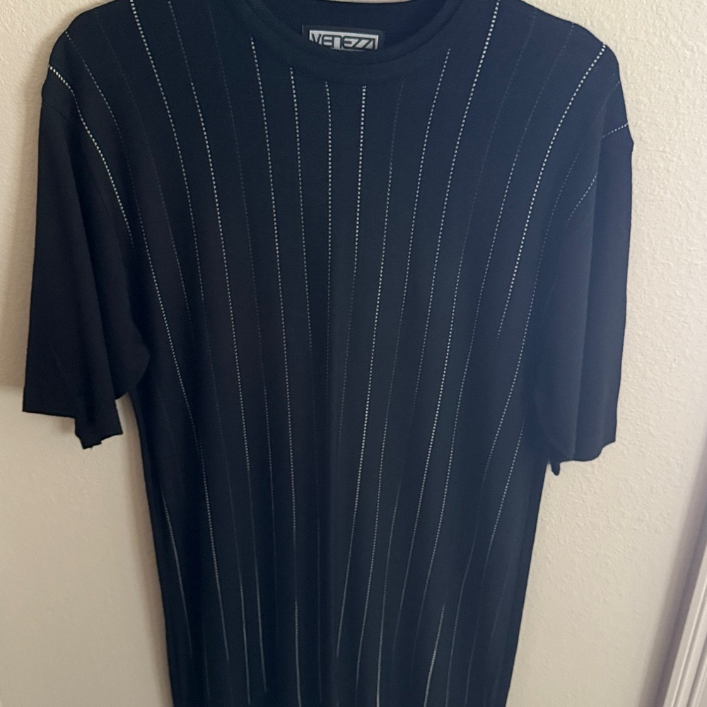 Venezzi Black Sweater with White Pinstripes